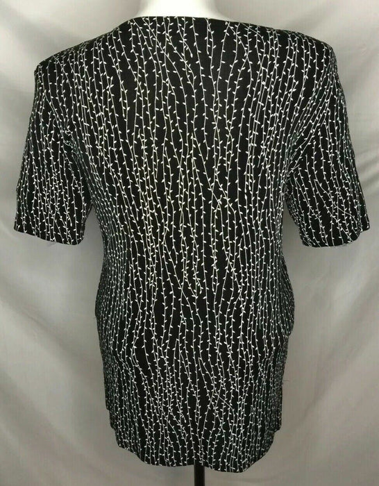 Dress Barn Black & White Short Sleeve Round Neck Top (Size: M)