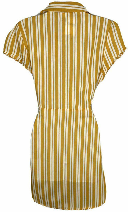 Inspired Hearts Striped Button Down Dress Yellow/White (Size: L)