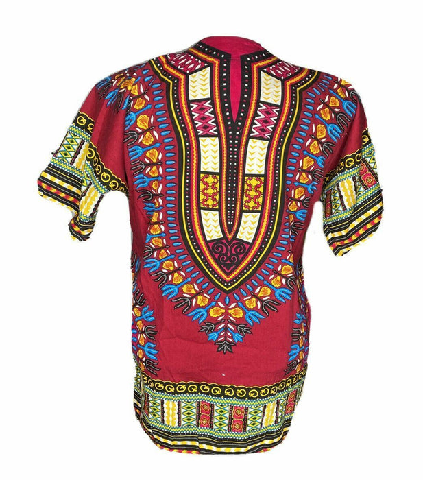 Women's Burgundy V-Neck African Culture Dashiki Top (Size: M)