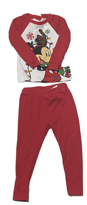 Disney Baby Red/White Long Sleeve Christmas 2 Piece Pajama Set (Size: 18M)