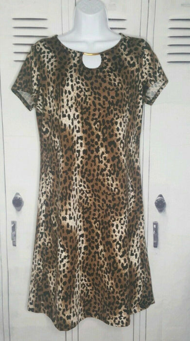 Notations Keyhole Leopard Print Dress Brown (Size: S)