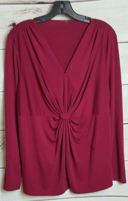 Women's Burgundy Deep V Long Sleeve Top (Size: L)