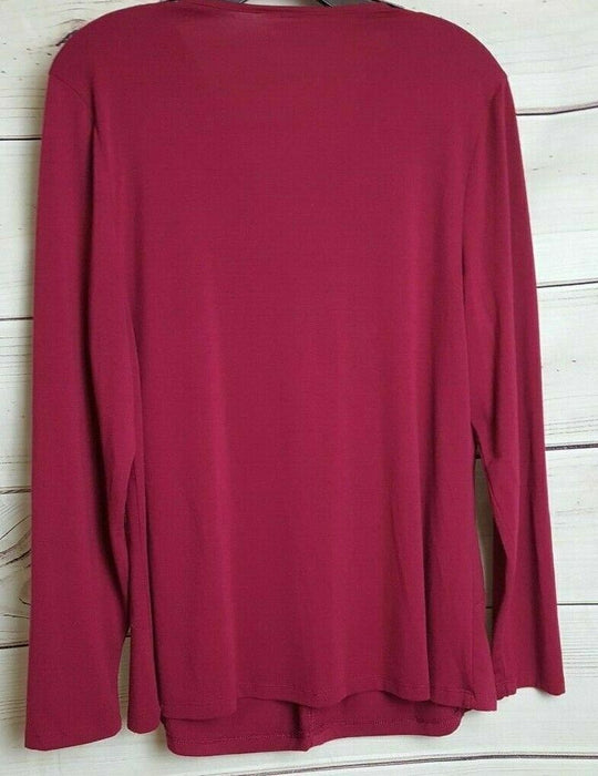 Women's Burgundy Deep V Long Sleeve Top (Size: L)