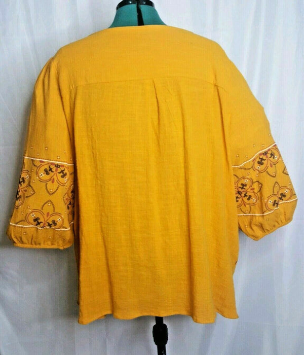 Avenue Mustard Yellow Crepe Floral Sleeve V-Neck Top