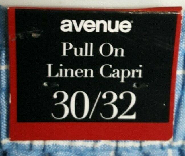 Avenue Plus Size | Blue/White Striped Pull Over Linen Capri's (Size: 30/32)