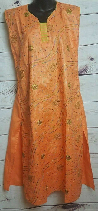 Women's Orange Sleeveless Handmade African Dashiki Dress