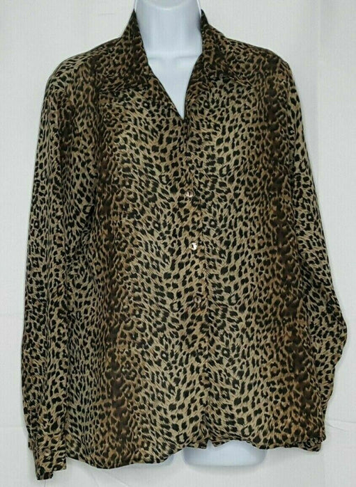 Casual Corner Brown Leopard Button Down Top (Size: 10)