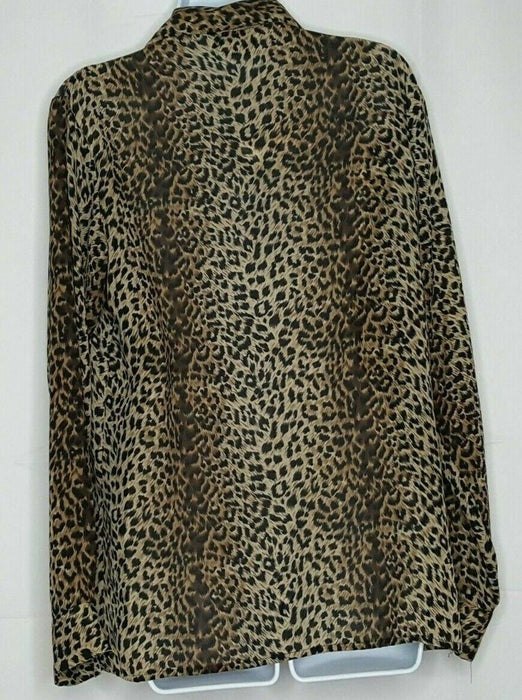 Casual Corner Brown Leopard Button Down Top (Size: 10)