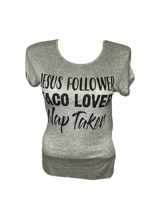 Lovely Souls Gray "Jesus/Taco/Nap" Tee Top (Size: S)