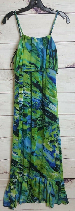 Valerie Bertinelli Women's Green/Blue Bohemian Maxi Ruffle Dress (Size:6)