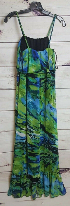 Valerie Bertinelli Women's Green/Blue Bohemian Maxi Ruffle Dress (Size:6)