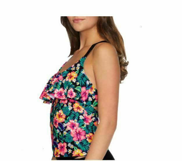 Arizona Juniors Black Floral Tankini Swimsuit Top (Size: M)