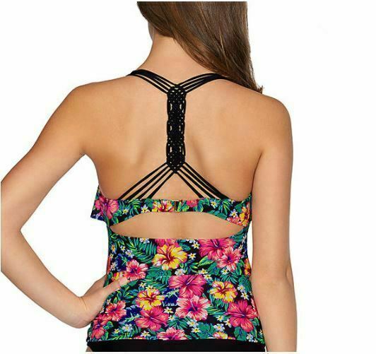 Arizona Juniors Black Floral Tankini Swimsuit Top (Size: M)