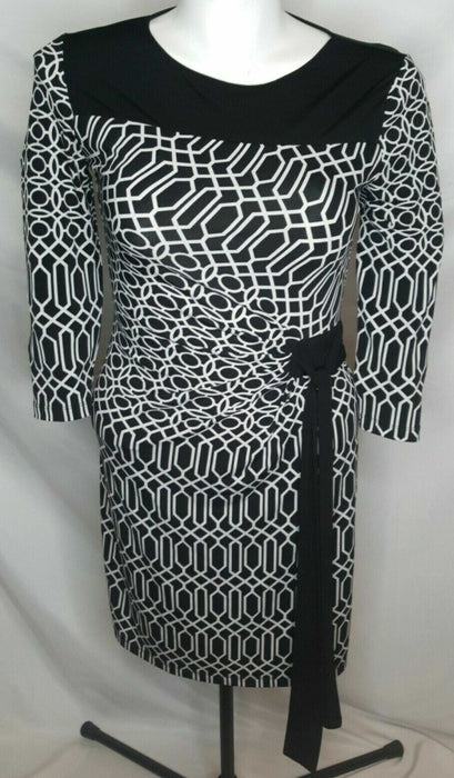 New York Co. | Black/White Side Tie 3/4 Sleeve Dress (Size: M)