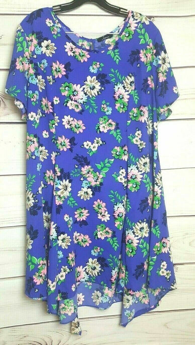 Soprano Light Spring Keyhole Floral Dress Blue (Size: XL)