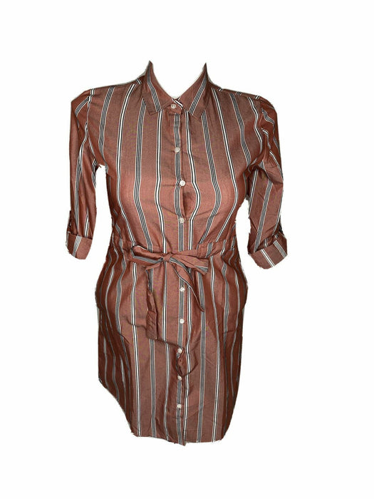 Passport Women's 3/4 Sleeve Belted Striped Dress Rust (Size: Medium) NWT!