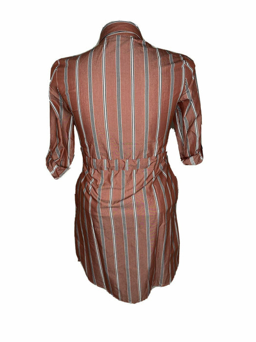 Passport Women's 3/4 Sleeve Belted Striped Dress Rust (Size: Medium) NWT!