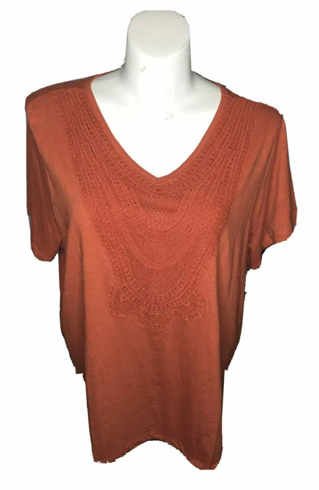 French Laundry Orange Lace Front Top (Size: 3X)
