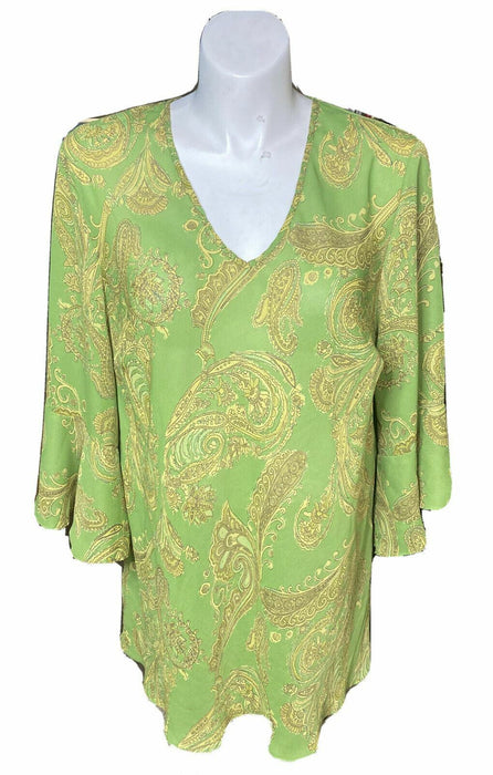 Ashley Stewart Green Floral Bell Sleeve Top (Size: 24)