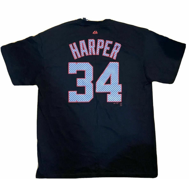 Washington Nationals Majestic MLB #34 Bryce Harper Shirt Black (Size: XL)