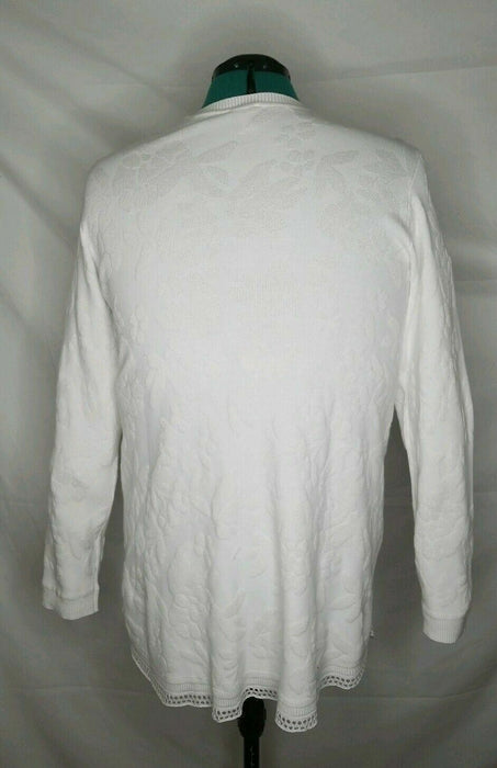 Avenue White Floral Long Sleeve Crew Neck Sweater (Size: 14/16)