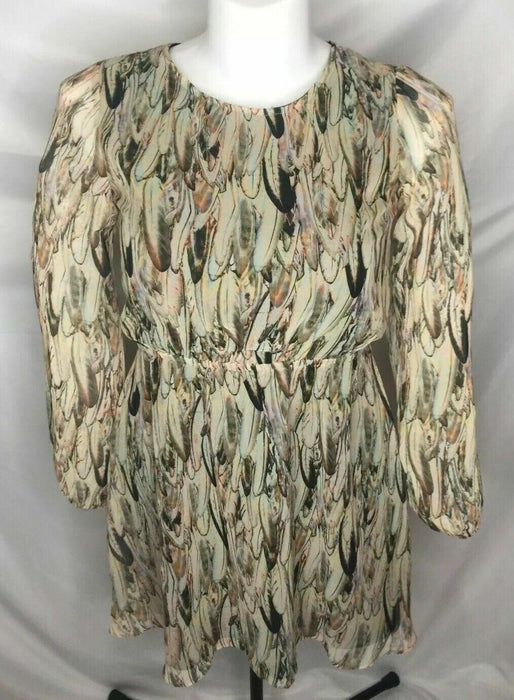 Sugar + Lips Feather Print Open Tan/Black Dress (Size: XS)