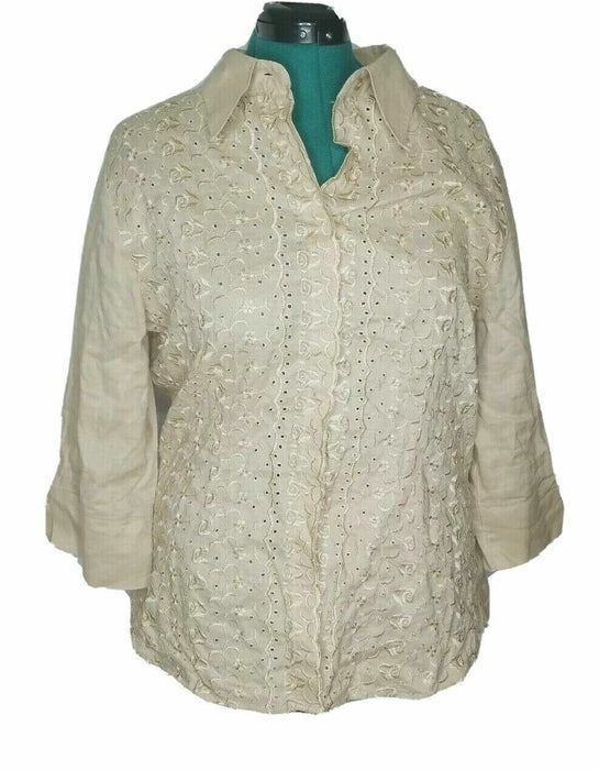 Exclusive By Sherry Taylor | Women's Beige Floral Blouse (Size Plus: 2X)