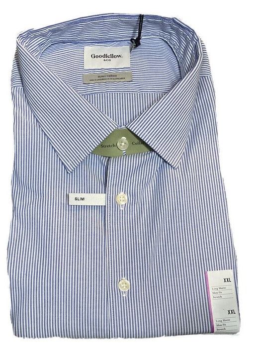 Goodfellow & Co | Men Dress Button Down Slim-Fit Strip Shirt | Blue (Size: XXL)