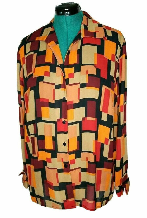 Worthington Woman Multi-Colored Geometric Block Blouse (Size Plus: 22W)