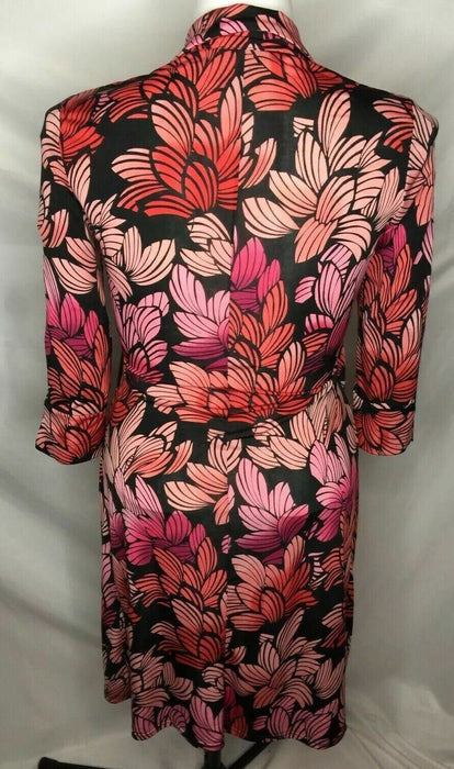 Essentials Floral V-Neck Tie Dress Pink/Black (Size: M)