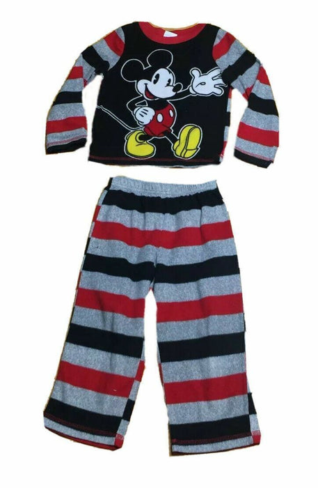 Disney Black Mickey Mouse Striped Long Sleeve Pajama Set (Size: 4T)