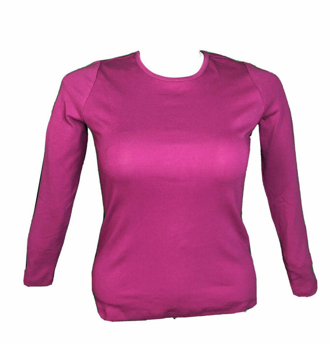 Norm Thomson Pink Long Sleeve Round Neck Top (Size: PS)