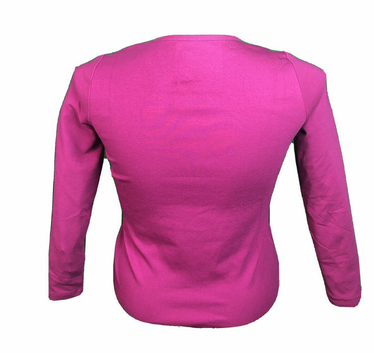 Norm Thomson Pink Long Sleeve Round Neck Top (Size: PS)