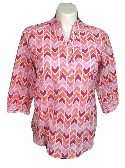 Appleseed's Pink 3/4 Sleeve Button Top (Size: PL)