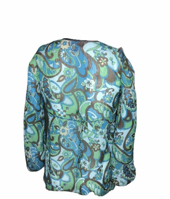 Beautees Blue Floral Long Sleeve V-Neck Top (Size: M)