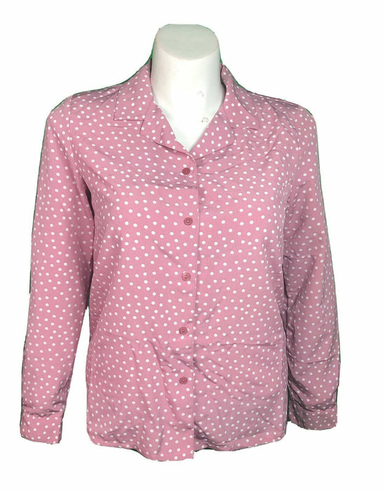 Koret Pink Polka Dot Button Down Long Sleeve Top (Size: 8)