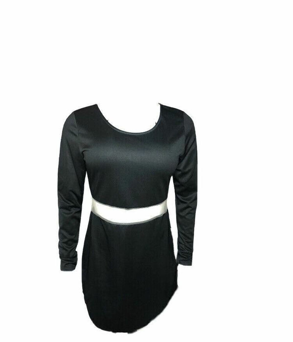 Weiju Black Long Sleeve See Thru Waist Dress (Size Petite: S)