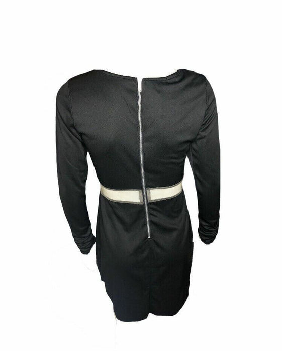 Weiju Black Long Sleeve See Thru Waist Dress (Size Petite: S)