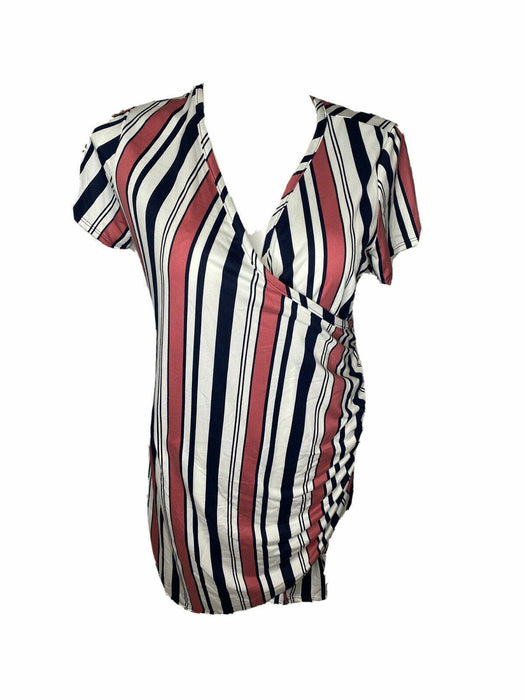 French Atmosphere Women's Striped White/Pink/Blue Dress (Size: 1X)