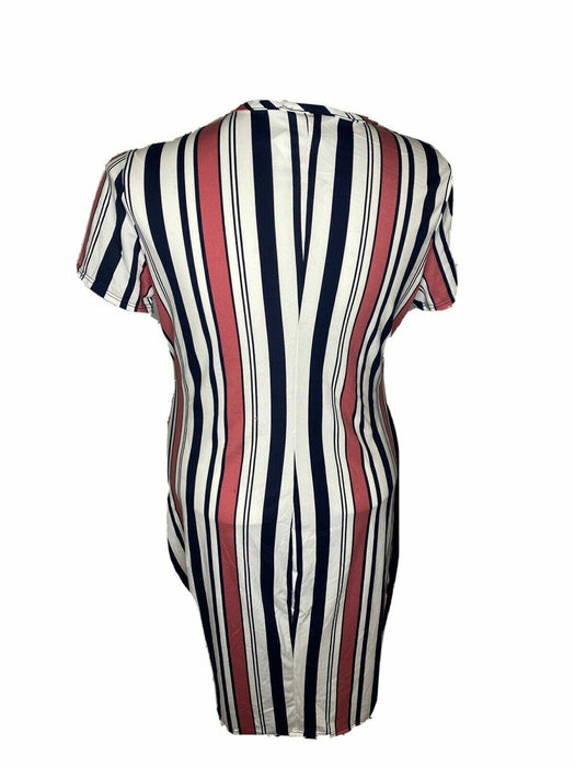 French Atmosphere Women's Striped White/Pink/Blue Dress (Size: 1X)