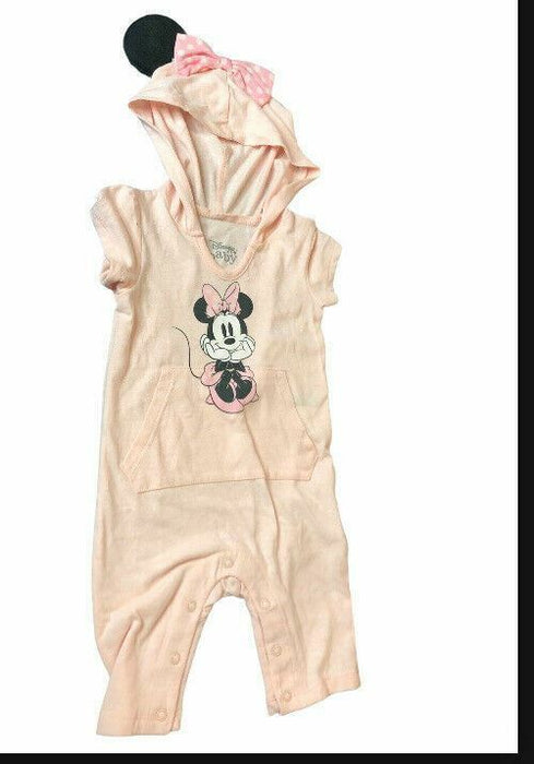 Disney Pink Minnie Mouse Coverall Romper One piece w/ Hood (Size: 0-3M)