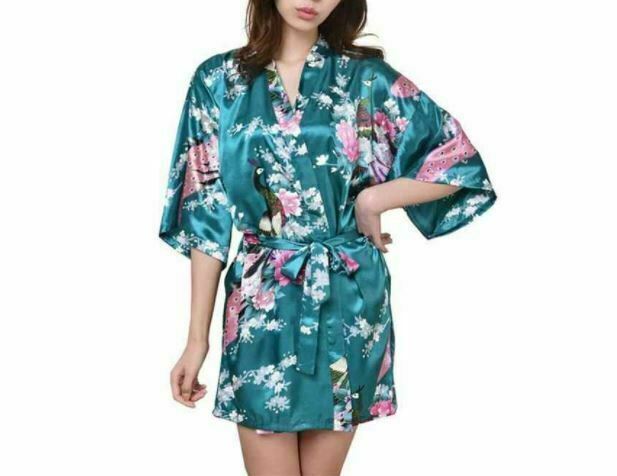 Zhong sang Green Chinese Floral Satin Sexy Kimono Robe (Size: 3XL)