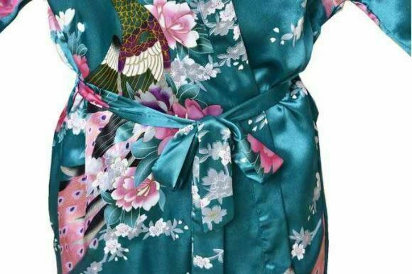 Zhong sang Green Chinese Floral Satin Sexy Kimono Robe (Size: 3XL)