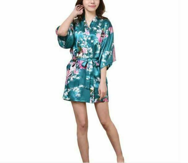 Zhong sang Green Chinese Floral Satin Sexy Kimono Robe (Size: 3XL)