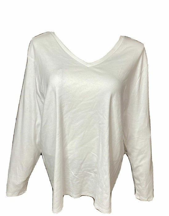 Liz Claiborne White Long Sleeve V-Neck Tee Top (Size: 4X) 96201740059