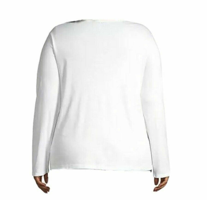 Liz Claiborne White Long Sleeve V-Neck Tee Top (Size: 4X) 96201740059