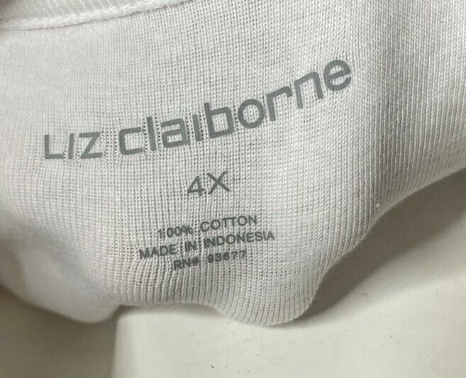 Liz Claiborne White Long Sleeve V-Neck Tee Top (Size: 4X) 96201740059