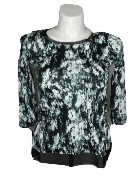 Apt.9 Black/White 3/4 Sleeve Round Neck Top (Size: XS)