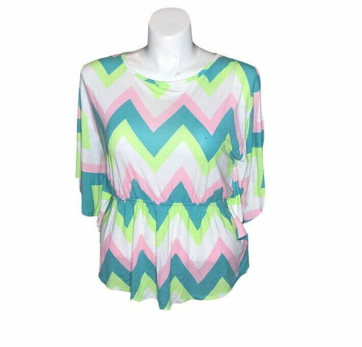 Total Girl Multi-Colored Lace Bat Wing Sleeve Top (Size: XL)