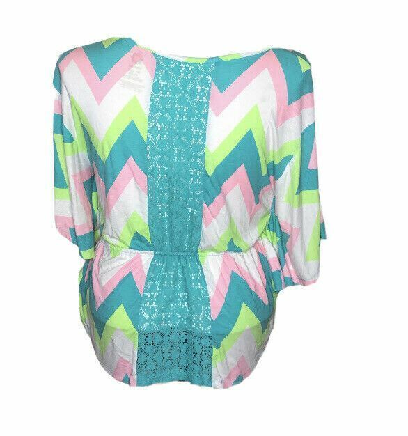 Total Girl Multi-Colored Lace Bat Wing Sleeve Top (Size: XL)